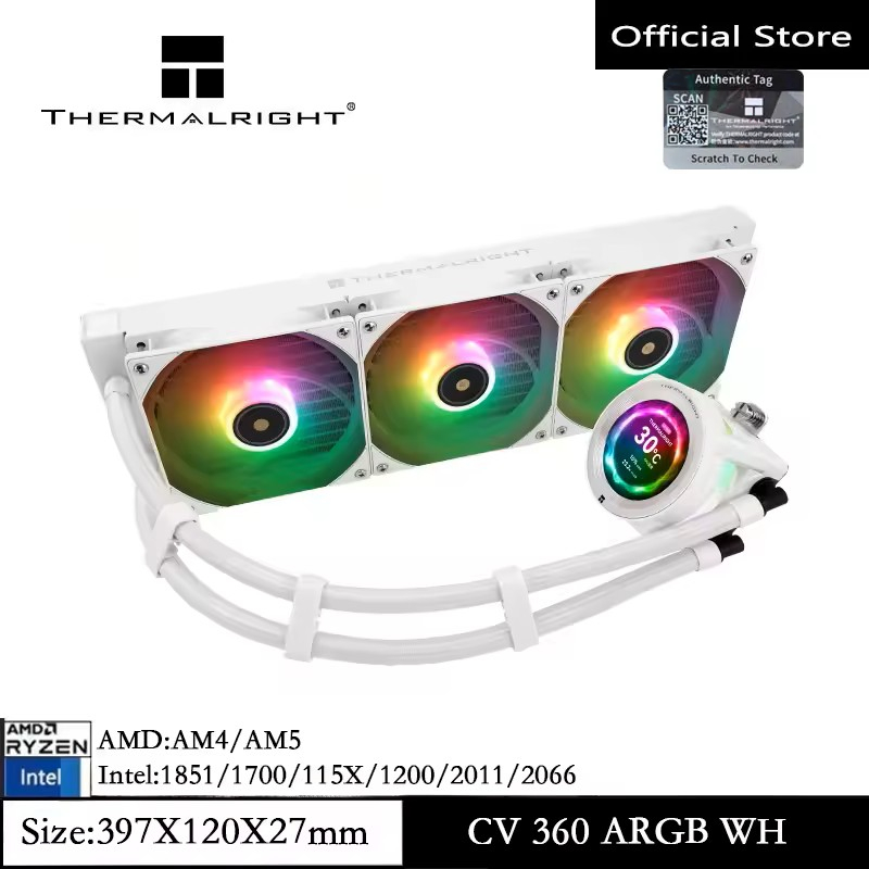 Thermalright CORE VISION 360 CPU Liquid Cooler ARGB 2.4 นิ้ว IPS หม้อน้ําระบายความร้อนด้วยน้ําควบคุมปั๊ม 3300RPM สําหรับ AMD AM4/AM5 Intel 1150/1156/1200/1700/2011 – โปรปัง