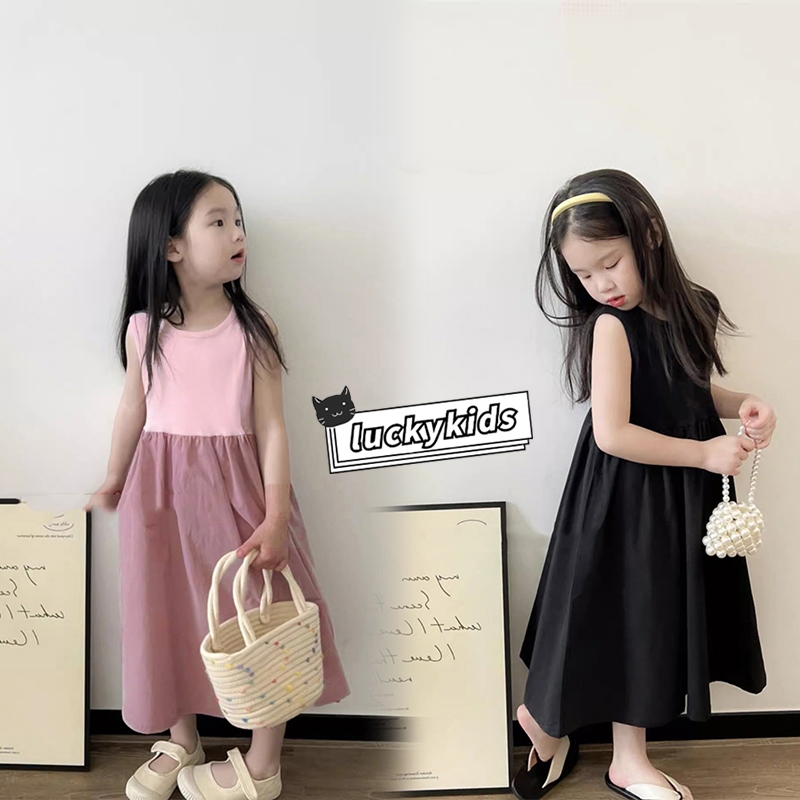 หวานเด็กทารกสีทึบแขนกุดชุดฤดูร้อนเด็กสาวผ้าฝ้าย sundress