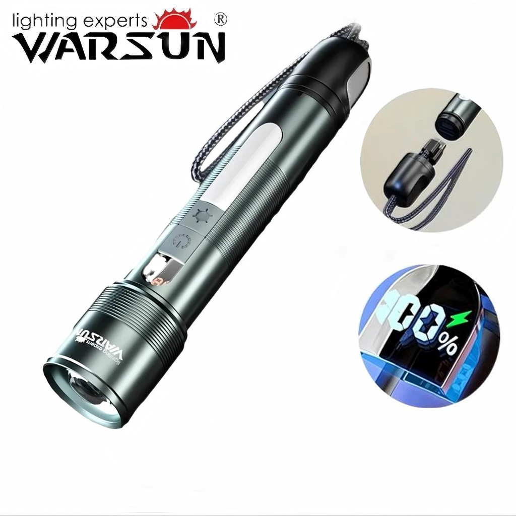 ไฟฉาย LED Warsun NB01 USB-C ซูมได้ มีไฟข้าง กันน้ำ หน้าจอดิจิตอล