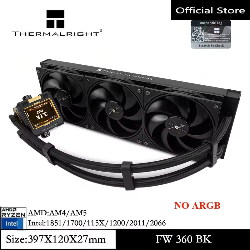 Thermalright FW360 CPU Liquid Cooler ARGB 2.4 นิ้ว IPS PWM ควบคุมปั๊มสีดํา 3300RPM 3 * PWM พัดลมสําหรับ AMD AM4/AM5 Intel 1150/1156/1200/1700/2011 (FRORIZEN WARFRAME)