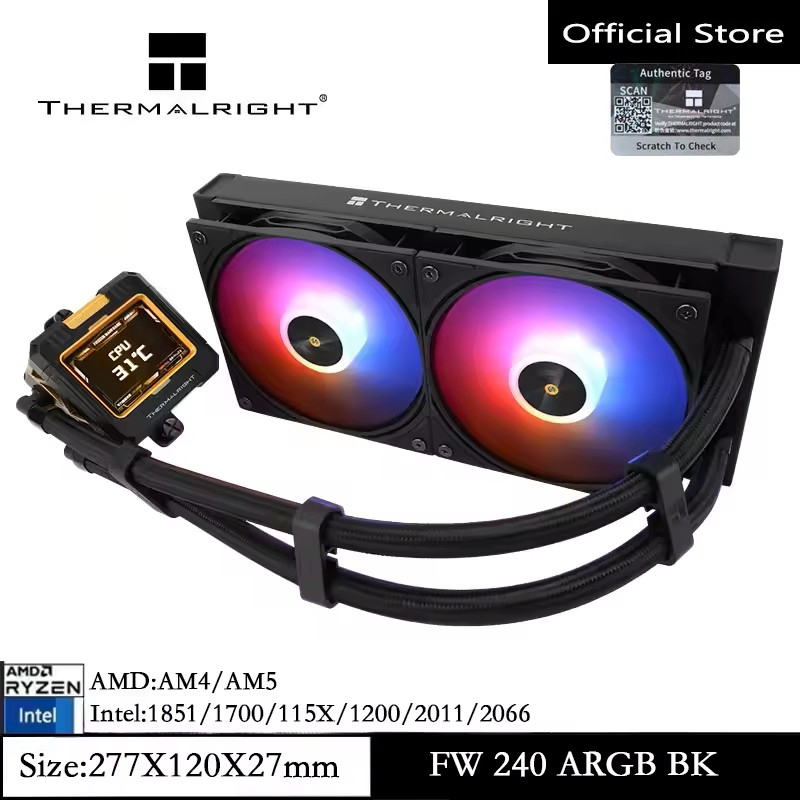 Thermalright FW360 FW240 ARGB CPU Liquid Cooler 2.4 นิ้ว IPS PWM ควบคุมปั๊มสีดํา 3300RPM 3 * PWM พัดลมสําหรับ AMD AM4/AM5 Intel 1150/1156/1200/1700/2011 (FREROZEN WARFRFRFRAME)