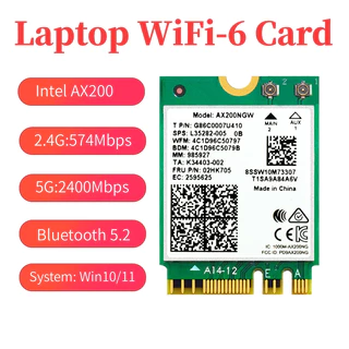 Intel AX200NGW บัตร WiFi2974Mbps อะแดปเตอร์ WiFi แล็ปท็อป M.2 WiFi6 บัตรเครือข่ายไร้สาย Bluetooth5.2