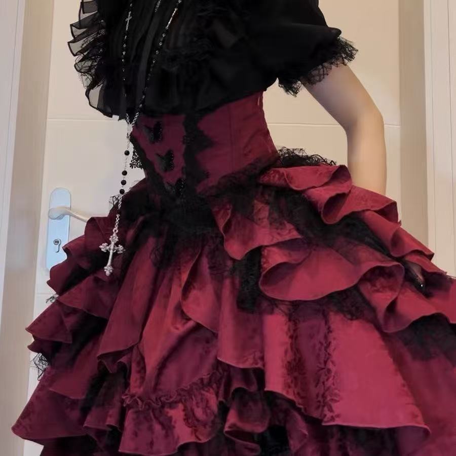 Lolita Nightingale สาวฮาโลวีนคริสต์มาส Cos เอวสีดําสไตล์โกธิคชุดหญิง