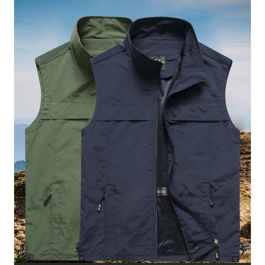 เสื้อกั๊กแบบ Spliced ขนาดบวก กับกระเป๋าซิป สำหรับพักผ่อนและผจญภัย เหมาะสำหรับผู้ชายและผู้หญิง