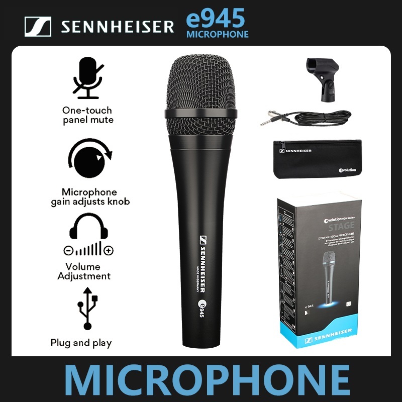 Sennheiser E945/E845S แบบไดนามิก super-cardioid ไมโครโฟนแบบมีสายเหมาะสําหรับการพกพา,卡拉OK,KTV,台io