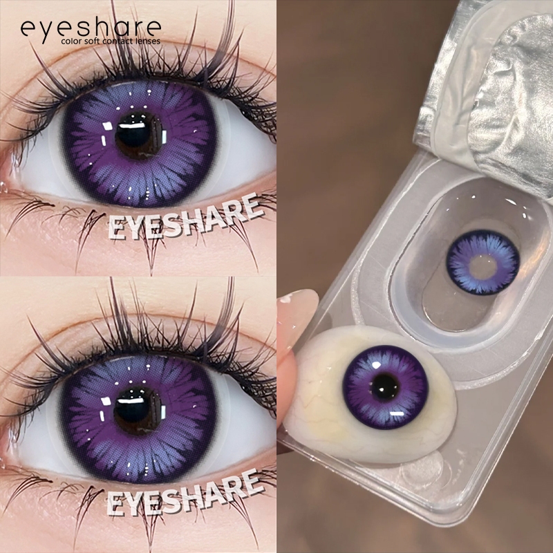 COD2pcs Doll Eye Contact Lens 14.5mm Large เส้นผ่านศูนย์กลาง 0 องศาสีม่วงคอนแทคเลนส์ MONTREUX 1Yearl