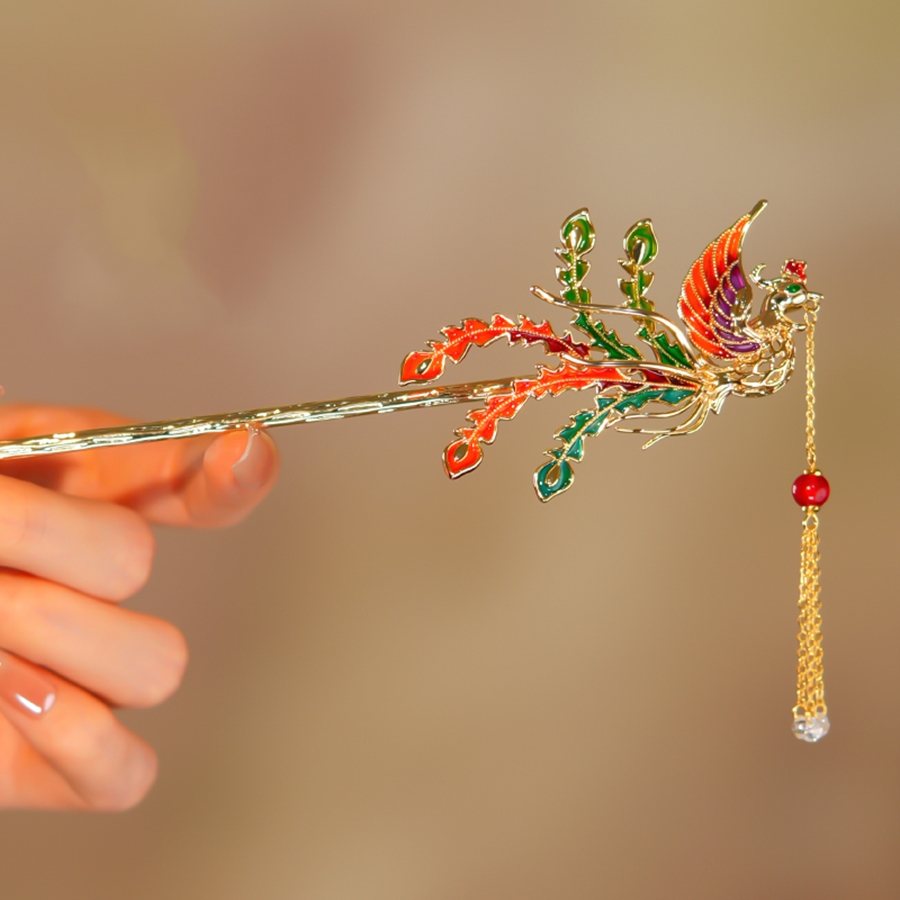 แห่งชาติอินเทรนด์สไตล์ชาติพันธุ์ Phoenix Hairpin หญิงใหม่สไตล์จีนพู่ Cheongsam Hanfu Hairpin Hairpin