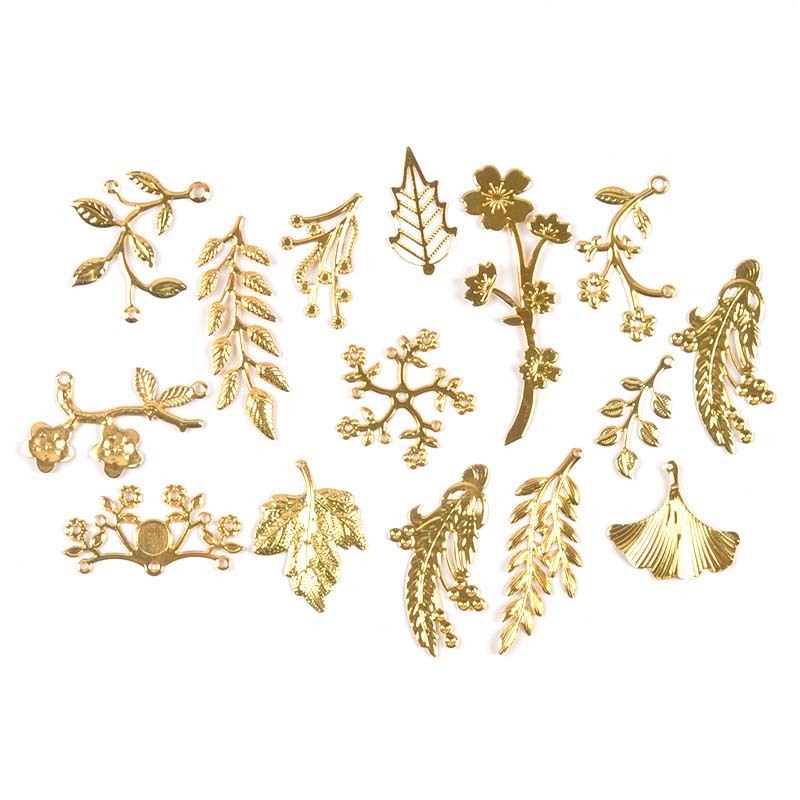 งานฝีมือโลหะ Golden Filigree Leaves Wraps ดอกไม้ตัวเชื่อมต่อจี้สําหรับ DIY ผลการค้นหาเครื่องประดับสมุดภาพ YKL0912