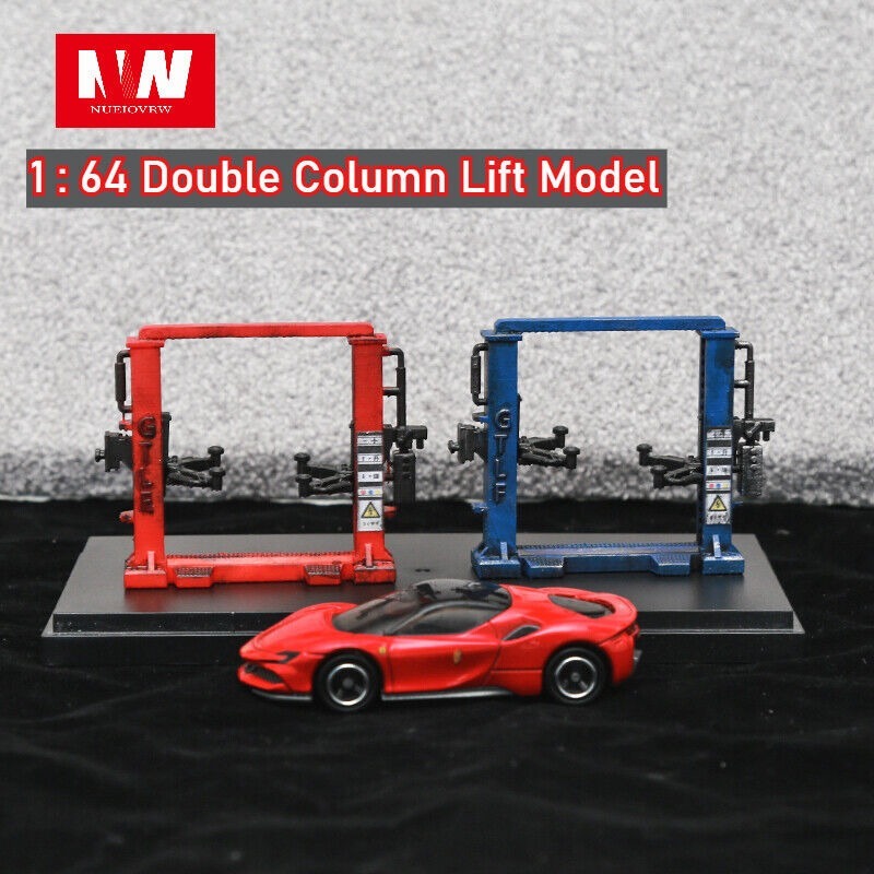 Diorama 1/64 เก่า Double Post Lift ชุดโมเดลโรงรถซ่อมฉาก Prop อุปกรณ์เสริม