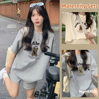 แม่ & เด็กฤดูร้อนชุดตั้งครรภ์คลอดบุตรด้านบน + กางเกงขาสั้นขน…