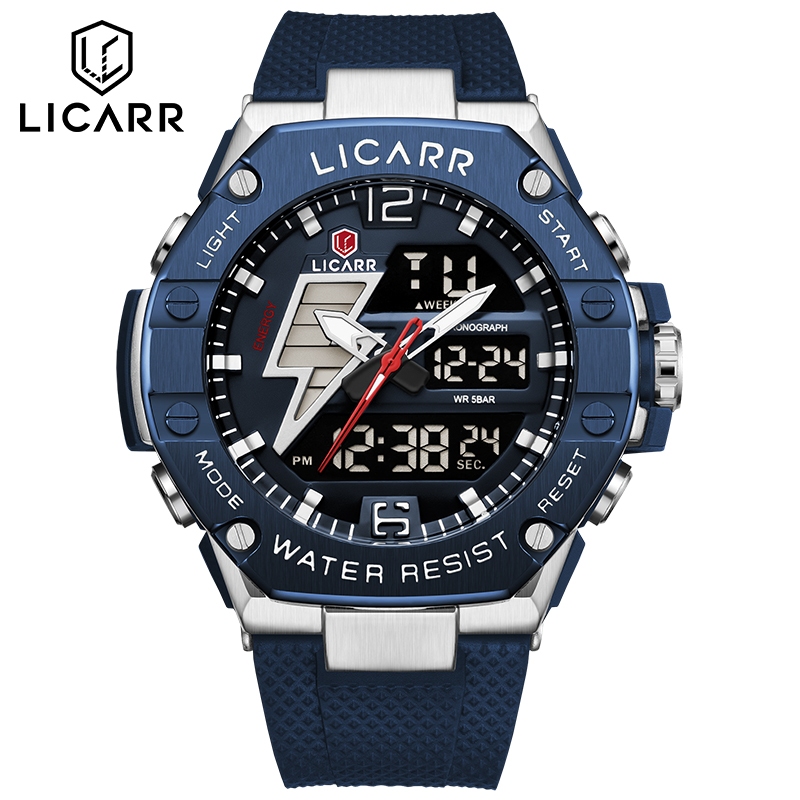 LICARR Dual Display แฟชั่นนาฬิกาผู้ชายกันน้ําปฏิทินนาฬิกาปลุกนาฬิกาจับเวลา 9531