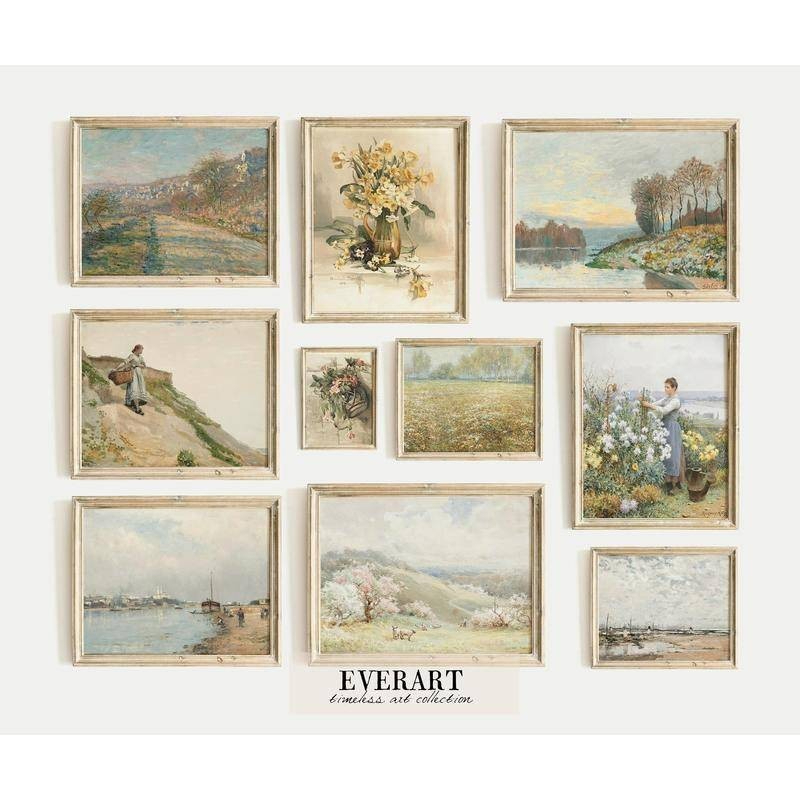 Vintage Spring Gallery พิมพ์ผ้าใบโปสเตอร์ดอกไม้สวน Farmhouse Wall Art Spring Country Decor