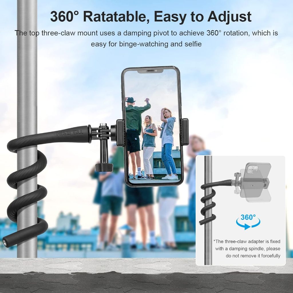 TELESIN° ยืดหยุ่น Mount Clamp สําหรับ GoPro/Insta360 X5/X4/X3/ONE X2/ACE PRO 2/DJI OSMO 360 ACTION 5