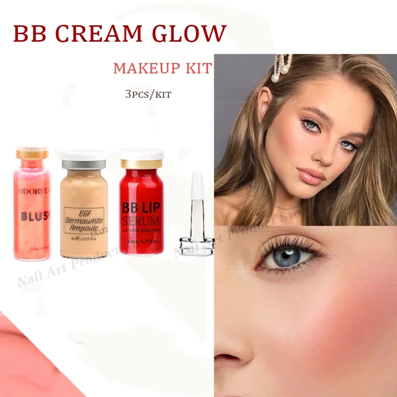 3 ชิ้น/เซ็ต BB Glow& Blusher BB Lips Kit Face Kit
