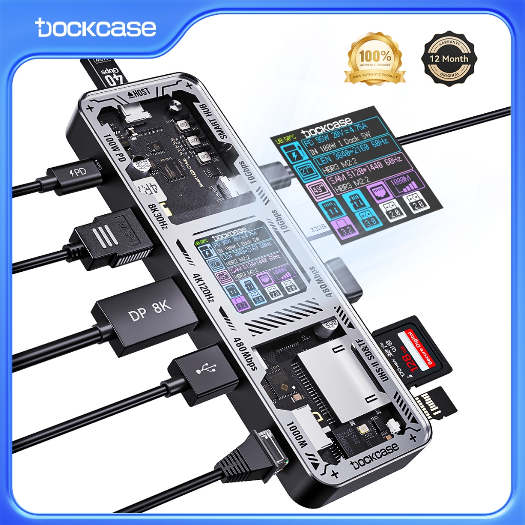 DOCKCASE (10-in-1) ฮับ USB-C Explorer Edition พร้อม 4K@120Hz HDMI และ DP, Gigabit Ethernet, พอร์ต USB-C และ 3 USB-A, 100w PD Power Delivery, ช่องเสียบการ์ด UHS-II TF/SD