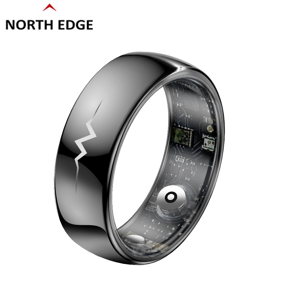 NORTH EDGE แหวนอัจฉริยะวิเคราะห์สุขภาพด้วย AI ตรวจสอบคลื่นไฟฟ้าหัวใจ (ECG) วัดความดันโลหิต ออกซิเจนในเลือด อุณหภูมิ ตรวจสอบสุขภาพตลอด 24 ชั่วโมง ตรวจสอบการนอนหลับ ใช้งานได้บนระบบ Android และ iOS Q520