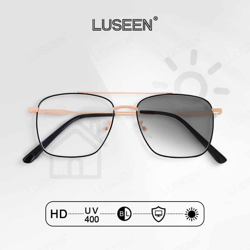 LUSEEN แว่นตาเปลี่ยนเลนส์ได้ เปลี่ยนสีอัตโนมัติ ป้องกันรังสี สำหรับผู้หญิงและผู้ชาย รุ่น AG2215