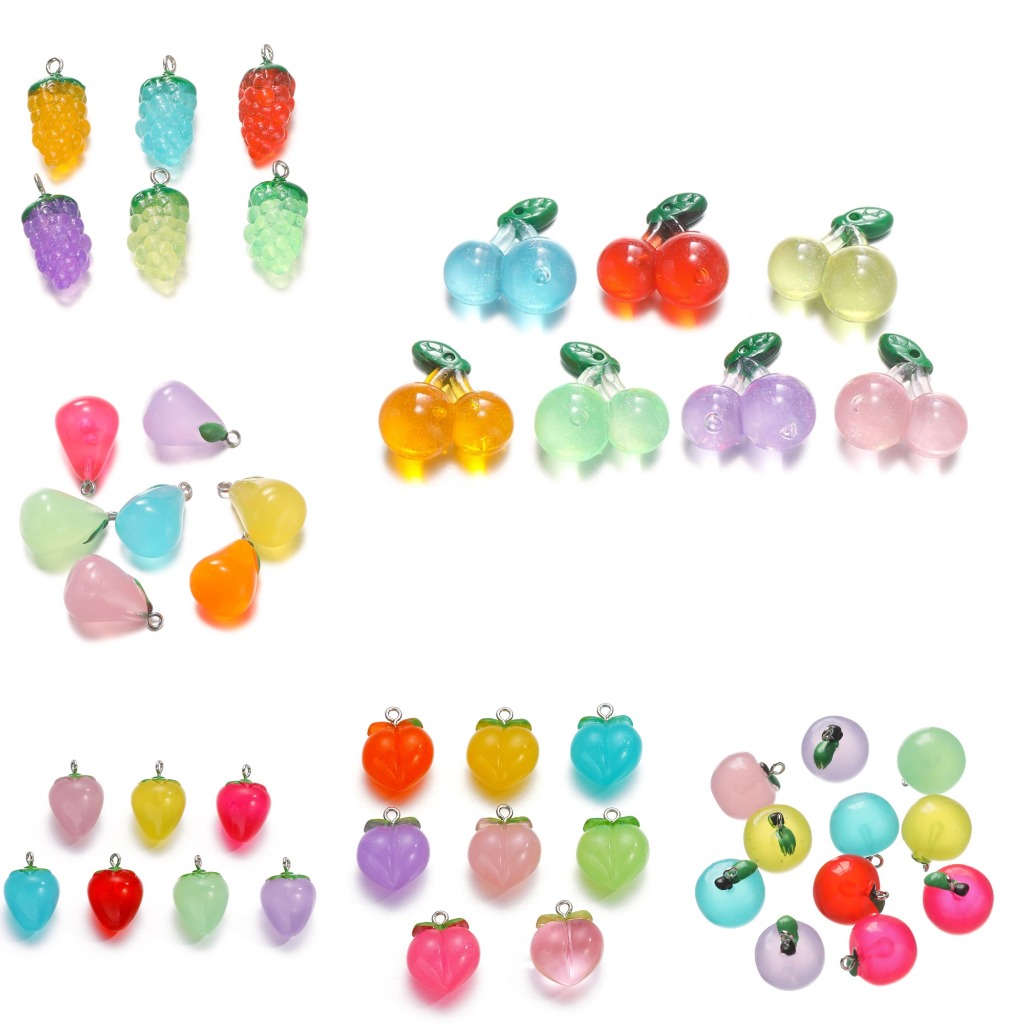 จี้รูปผลไม้6แบบ  เรซิ่น 2-10ชิ้น (พีช/แอปเปิ้ล/สตอเบอร์รี่/เชอร์รี่/แพร์/องุ่น) สำหรับต่างหู-สร้อยคอ DIY