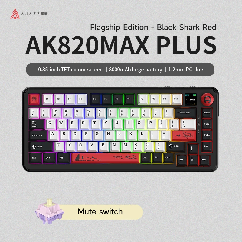 Ajazz AK820 MAX Plus Tri-mode Hot Swap Mechanical Keyboard ปะเก็นโครงสร้าง 8000mAh FR4 ตําแหน่งแผ่นแ