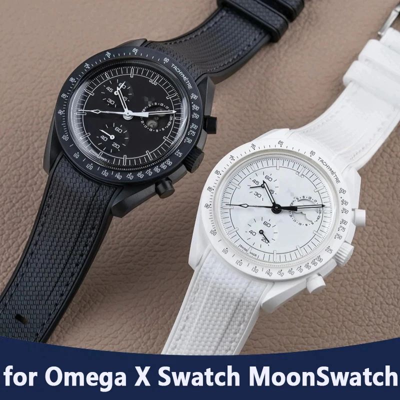 สายนาฬิกาสําหรับ Omega X Swatch Joint MoonSwatch สาย Seamaster 300 ผู้ชายผู้หญิง 20 มม.ยางซิลิโคนโค้ง End สร้อยข้อมือ Watchband