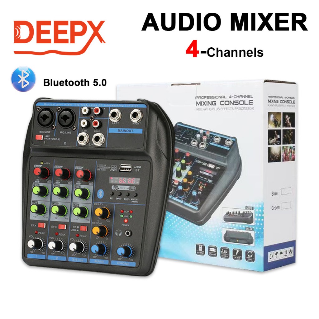 DEEPX 📻 มิกเซอร์ 4CH รองรับอินพุต 4 ทาง มิกเซอร์ มินิเอฟเฟกต์ 4 ช่อง มิกซ์ขยายเสียง การ์ดเสียง เล่น 