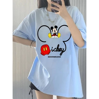✨แฟชั่นสไตล์เกาหลี✨เสื้อยืดผู้หญิงโอเวอร์ไซส์ พิมพ์ลายหนูสุดครีเอทีฟ🐭คอกลม ผ้าฝ้ายแท้ YG503