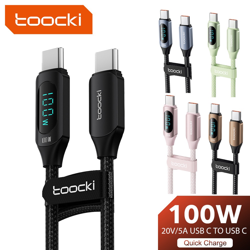 Toocki PD 100W ประเภท C ถึง Type C สายชาร์จเร็ว 5A USB C Super Fast Charge LED Digital Displaying สําหรับโทรศัพท์ Android แท็บเล็ตพีซี 1M 2M