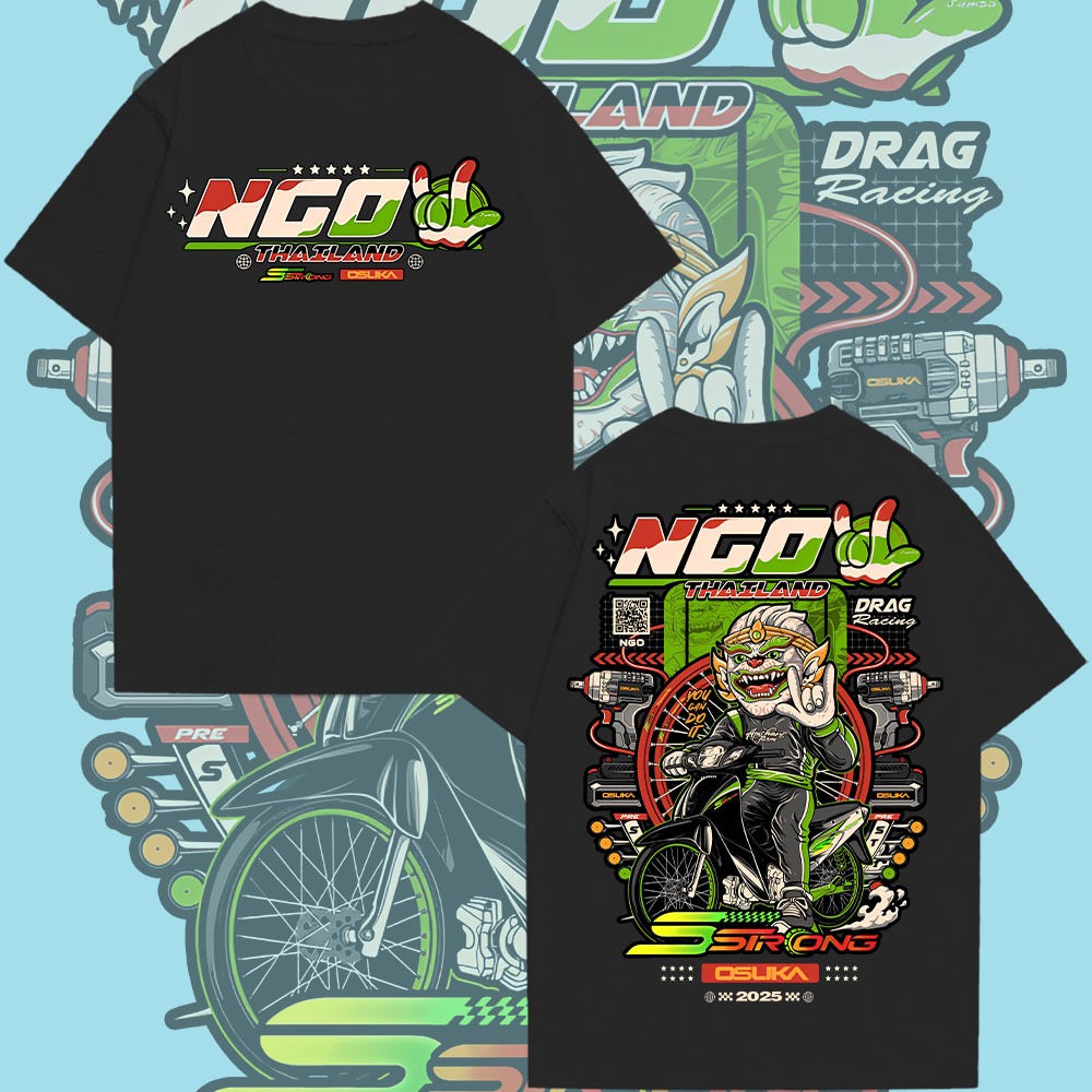 NGO เสื้อยืดผู้ใหญ่แขนสั้นผ้าคอตตอนพิมพ์ลาย S-5XL