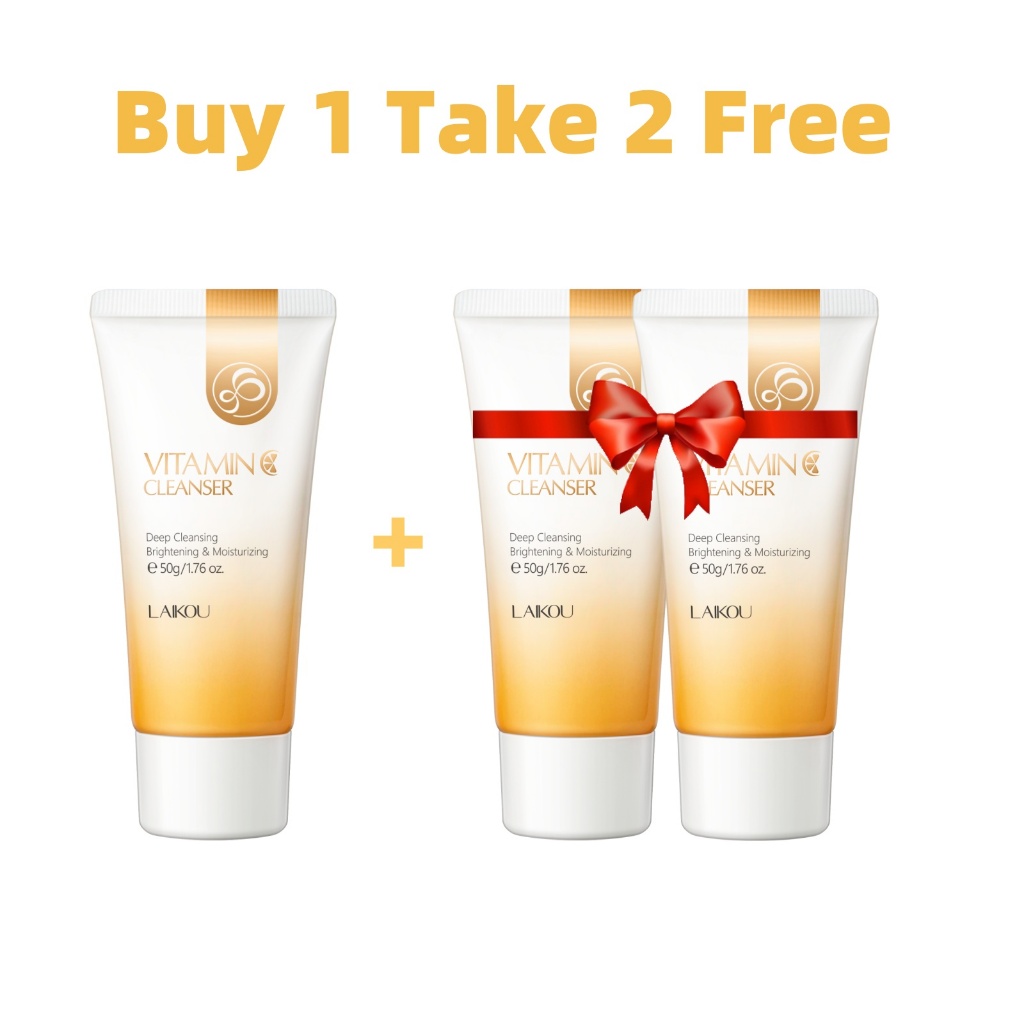 [ซื้อ 1 แถม 2]Laikou Vitamin C Facial Cleanser Deep Cleansing Brightening 50g[LK-VITA-CF*3]