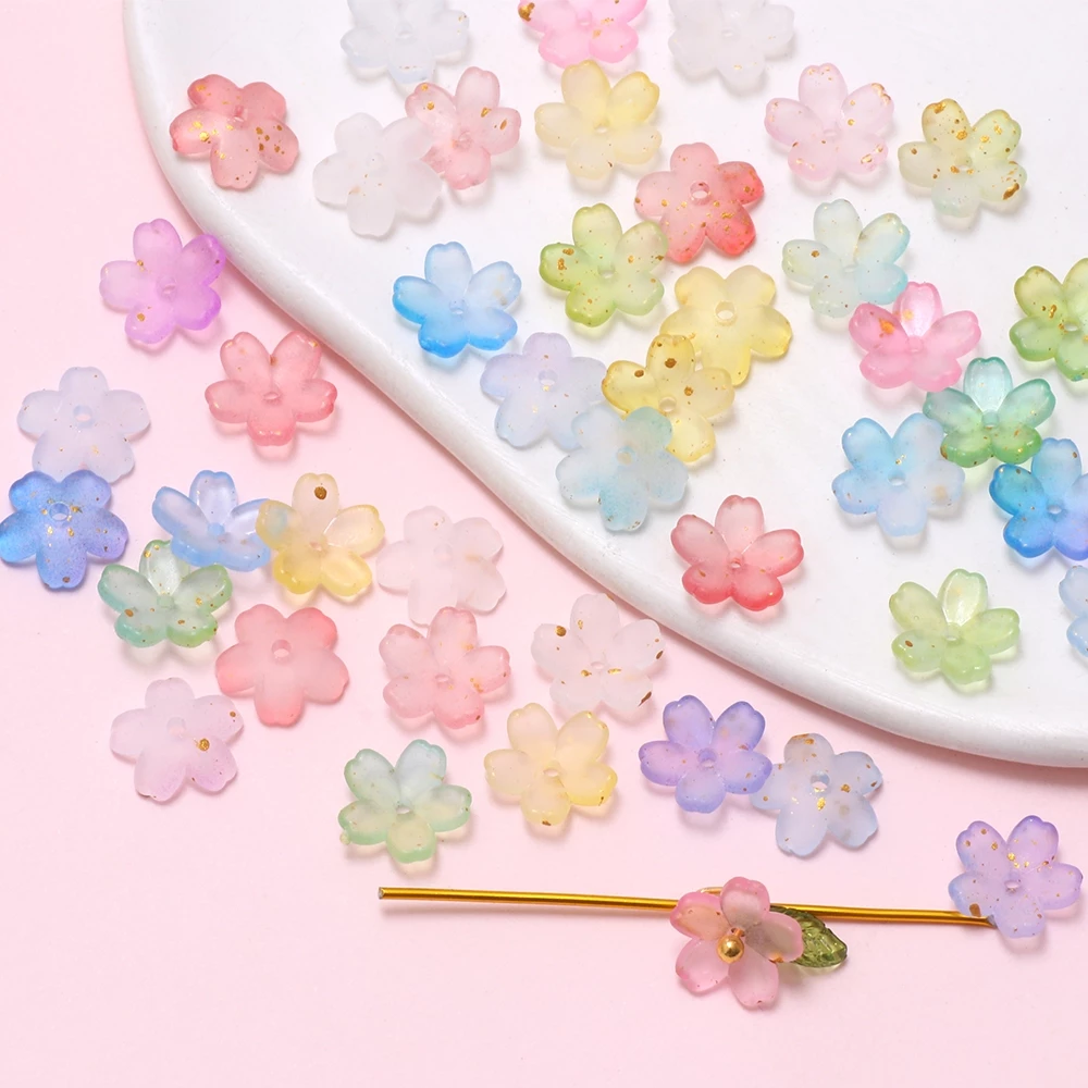 50ชิ้นผสมสีดอกซากุระเคลือบทองโรยอะคริลิดอกไม้หมวกลูกปัดทําเองแฮนด์เมดสร้อยข้อมืออุปกรณ์เสริม