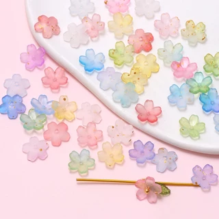 50ชิ้นผสมสีดอกซากุระเคลือบทองโรยอะคริลิดอกไม้หมวกลูกปัดทําเองแฮนด์เมดสร้อยข้อมืออุปกรณ์เสริม