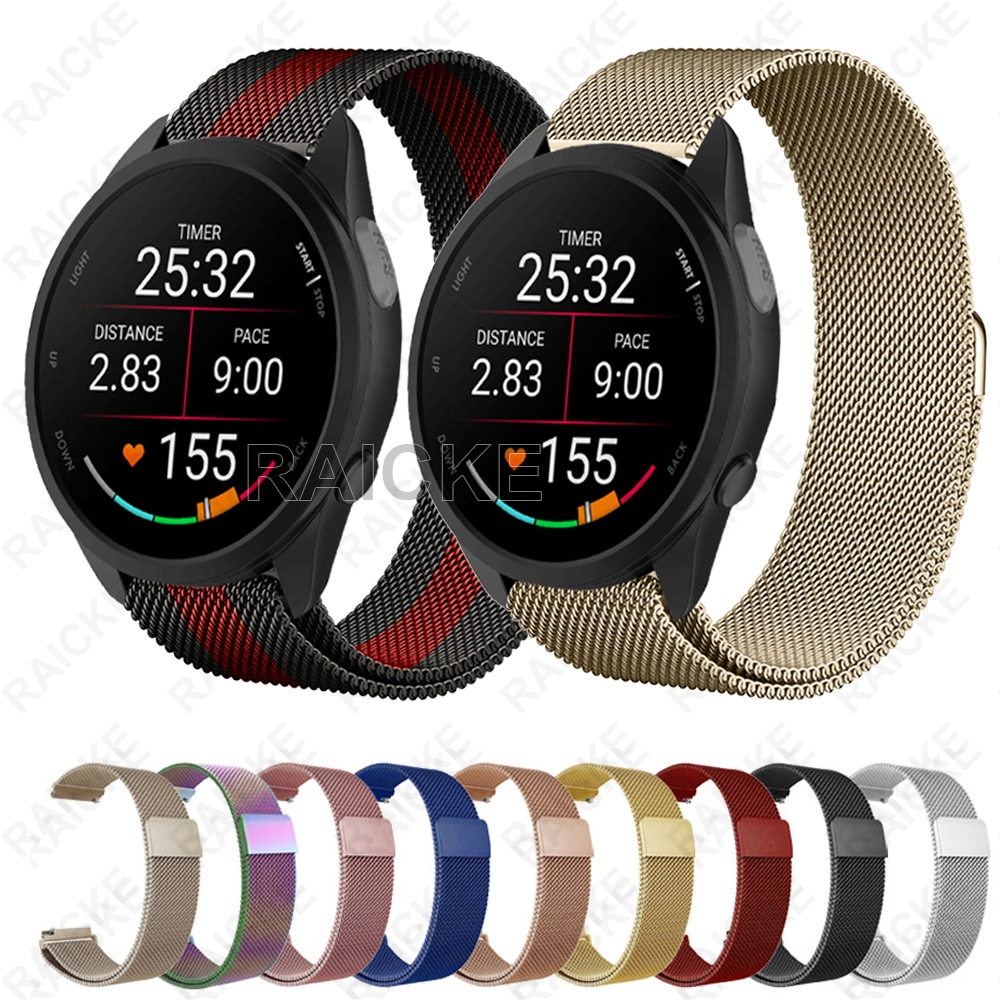 แถบสแตนเลสสตีลเปลี่ยนแถบโลหะสำหรับ Garmin vivoactive 5 6/3 Music / Forerunner 55/165/245/645/158/168 / Approach S50