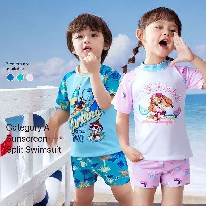 Paw Patrol ชุดว่ายน้ําเด็กเด็กทารกสาวแยกชุดว่ายน้ําแขนสั้นเด็ก Seaside Beach ครีมกันแดด Class A ชุดว่ายน้ํา