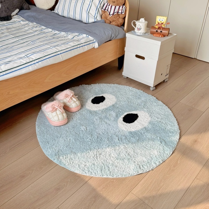 พรมวงกลม วัสดุแคชเมียร์สามมิติ อิโมติคอนตลกๆ  ขนาด60*60cm—100*100cm นุ่มสบายและซึมซับได้สูง อุปกรณ์ตกแต่งบ้าน พรหมปูพื้นห้องนอน