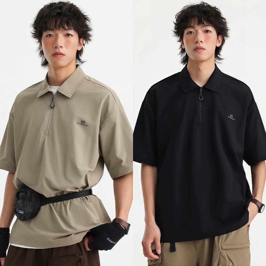 ⚡ProMan⚡เสื้อโปโลผู้ชายครึ่งซิป  เสื้อคอปก  กีฬา  แบบหลวม  ยอดนิยม