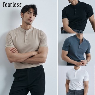 FEARLESS Premium Chinese Collar Polo Shirts for Men Plain Short Sleeve Tops