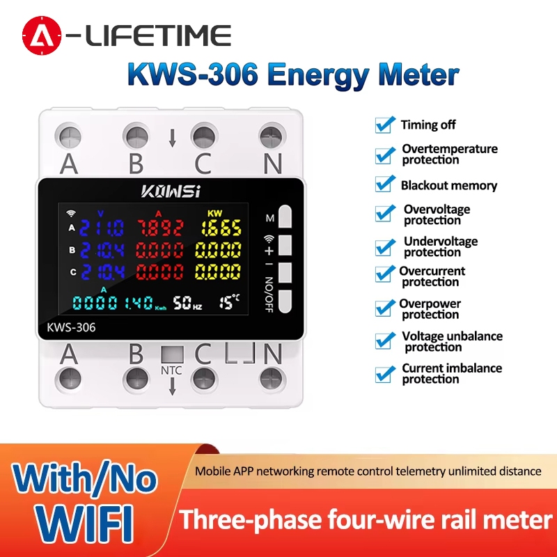 Alifetime KWS-306 Power Meter 3 เฟส 4 สายไฟหน้าจอสี Multi-function AC 85-290V พลังงานโวลต์มิเตอร์แรงดันไฟฟ้า Amps วัตต์ Kwh เมตร ราคา ถูกที่สุด ดีลบีเคเค รูปภาพหลัก