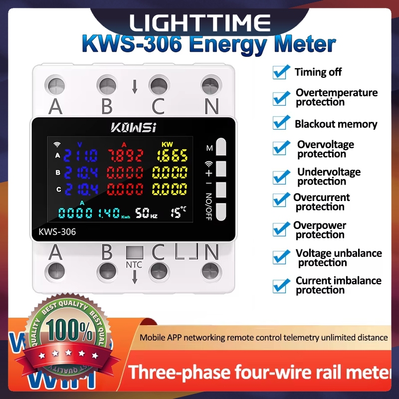 Kws-306 Power Meter 3 เฟส 4 หน้าจอสีลวด Multi-function AC 85-290V พลังงานโวลต์มิเตอร์แรงดันไฟฟ้า Amps วัตต์ Kwh เมตร