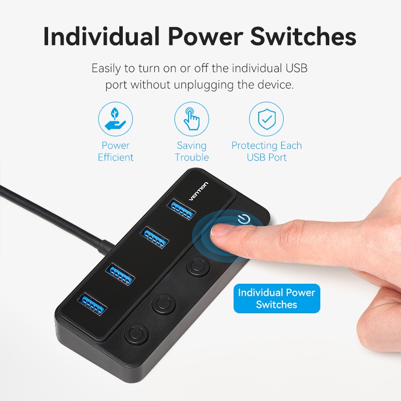 Vention ฮับ USB ความเร็วสูง 4 พอร์ต 100 ซม. สายเคเบิลข้อมูล