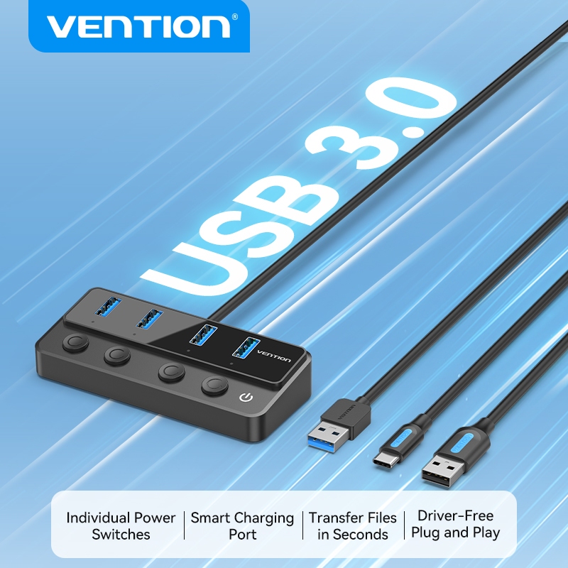 Vention ฮับ USB ความเร็วสูง 4 พอร์ต 100 ซม. สายเคเบิลข้อมูล
