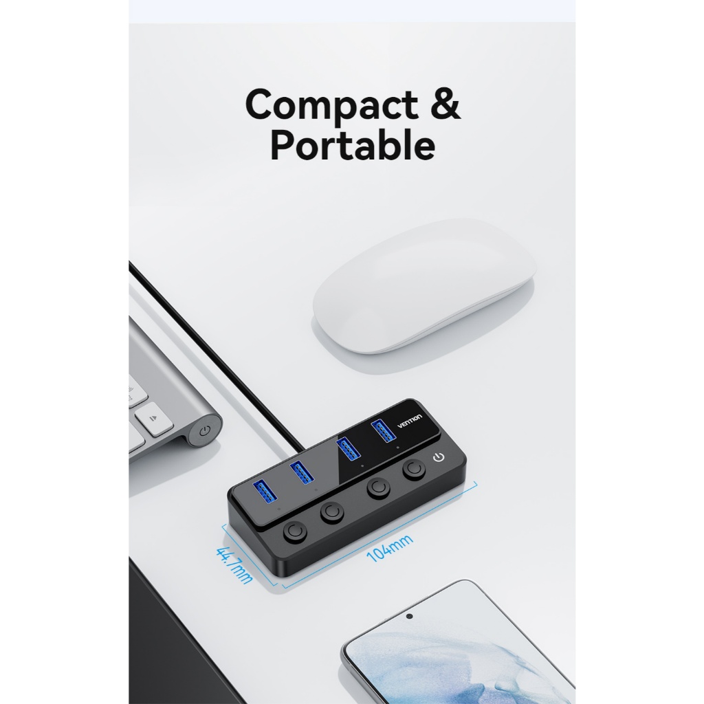 Vention ฮับ USB ความเร็วสูง 4 พอร์ต 100 ซม. สายเคเบิลข้อมูล