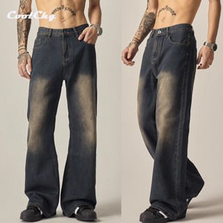 CoolChgกางเกงยีนส์วินเทจชาย กางเกงยีนส์ทรงกระบอก ทรงหลวม ผ้า…