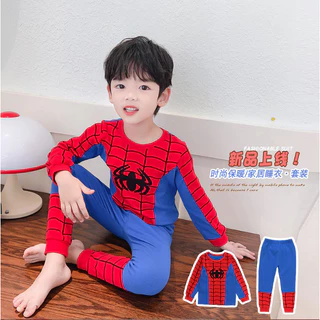 ชุดนอนเด็กผ้าฝ้าย Spider-Man ชุดบางสองชิ้นแขนยาวสวมใส่ในบ้านพิมพ์ Breathable Loose Fit เสื้อผ้าเด็กผู้ชาย