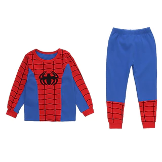 ชุดนอนเด็กผ้าฝ้าย Spider-Man ชุดบางสองชิ้นแขนยาวสวมใส่ในบ้านพิมพ์ Breathable Loose Fit เสื้อผ้าเด็กผู้ชาย