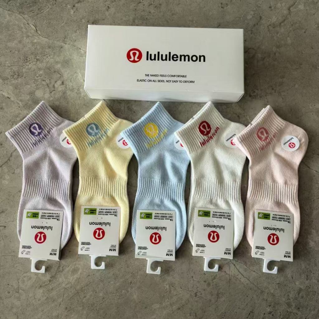 ลูลูเลมอน กล่องการจัดส่งสินค้าถุงเท้า, ถุงเท้าเรือผู้หญิง, สไตล์ผู้หญิงแฟชั่น, ถุงเท้ากีฬาฤดูร้อนระบายอากาศอินเทรนด์, บรรจุภ