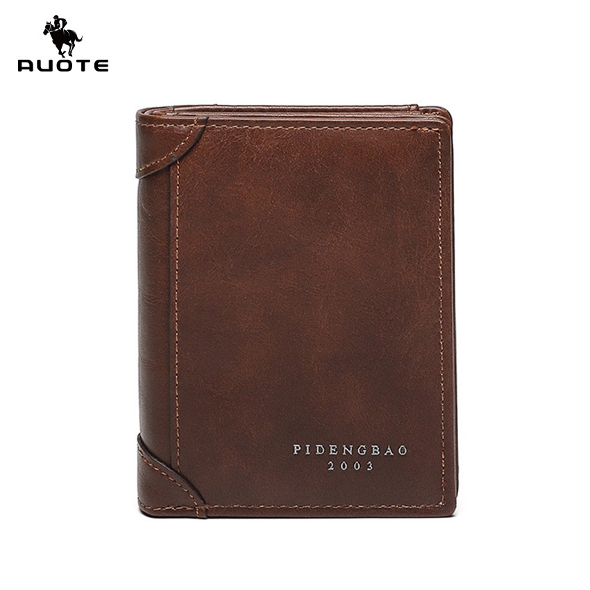 AUOTE กระเป๋าสตางค์วินเทจผู้ชาย PU กระเป๋าสตางค์ใบสั้นหลายบัตรซิปกระเป๋าสตางค์ธุรกิจกระเป๋าใส่เหรียญสําหรับผู้ชาย