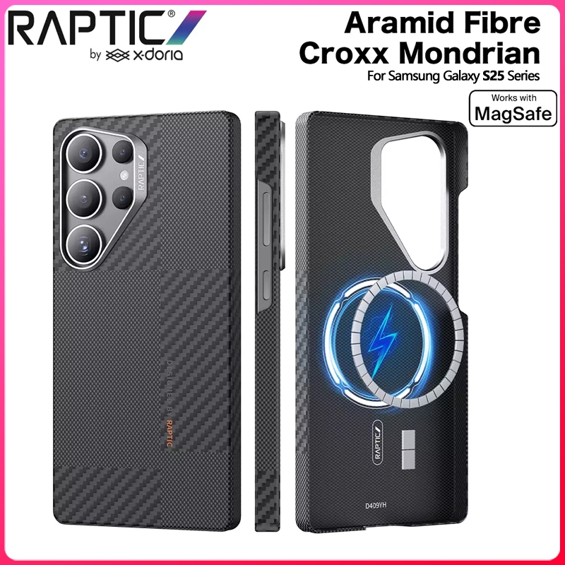 Raptic X-Doria Aramid Fibre Magnetic Case สําหรับ Samsung Galaxy S25 Ultra 6.9 นิ้วลื่นและ Slim Light Touch Feeling 600D & 1500D Mondrian กรณี