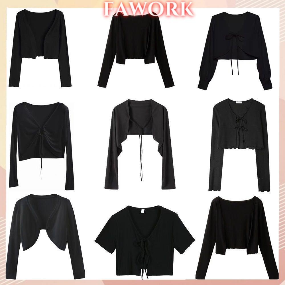 เสื้อแจ็คเก็ตครอปสํานักงานเลดี้,ผ้าคลุมไหล่แฟชั่นสไตล์เกาหลีแบบบาง,เสื้อคาร์ดิแกนกันแดดแขนยาวลําลองสําหรับผู้หญิง