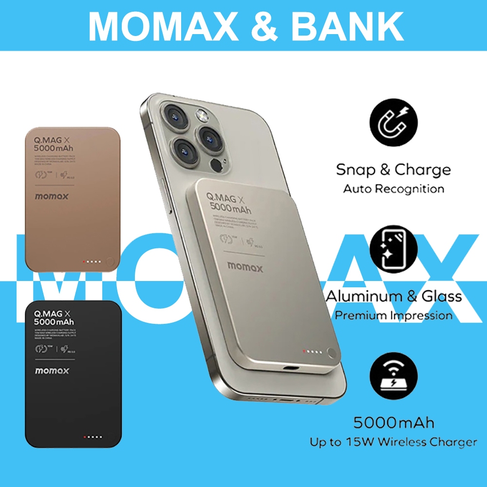 Momax 15W 5000mAh Magnetic Power Bank Q.Mag X Wireless Portable Charger 20W Fast Chargi