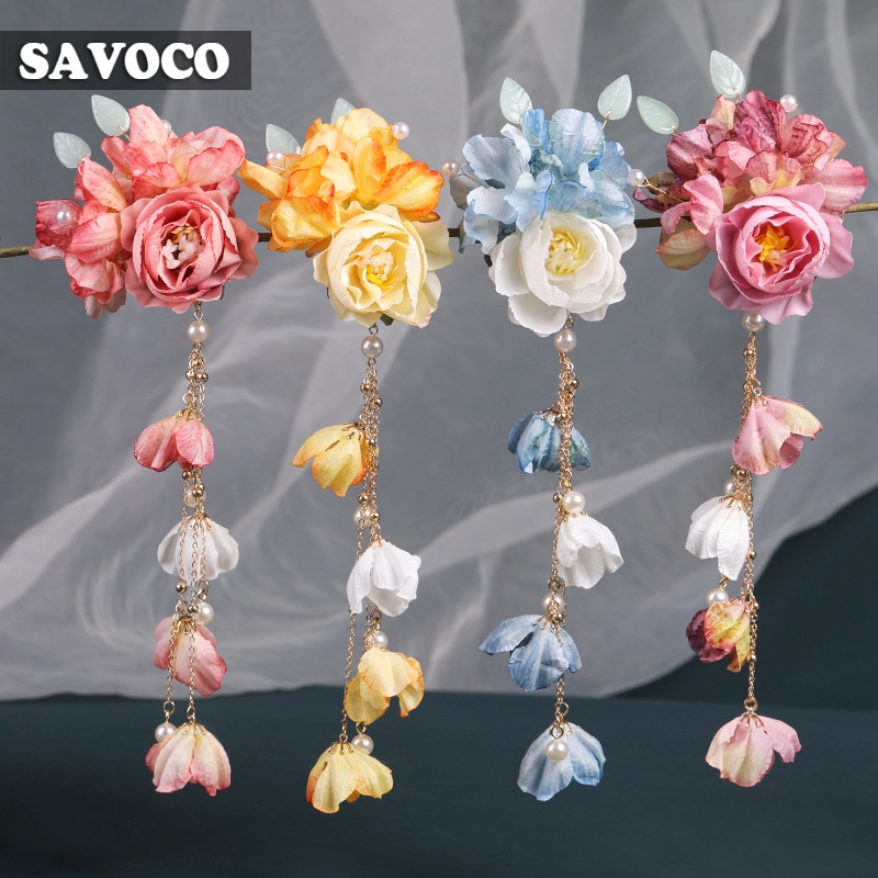 Savoco Gentle Tassels กิ๊บติดผมดอกไม้หญิง Vintage กิ๊บใหญ่สําหรับเครื่องประดับผม SC139